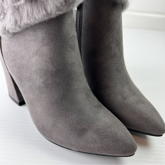 Azura Bootie Womens size 6 Janesa Grey Ankle Boots Faux Fur Micro Suede - Picture 5 of 13